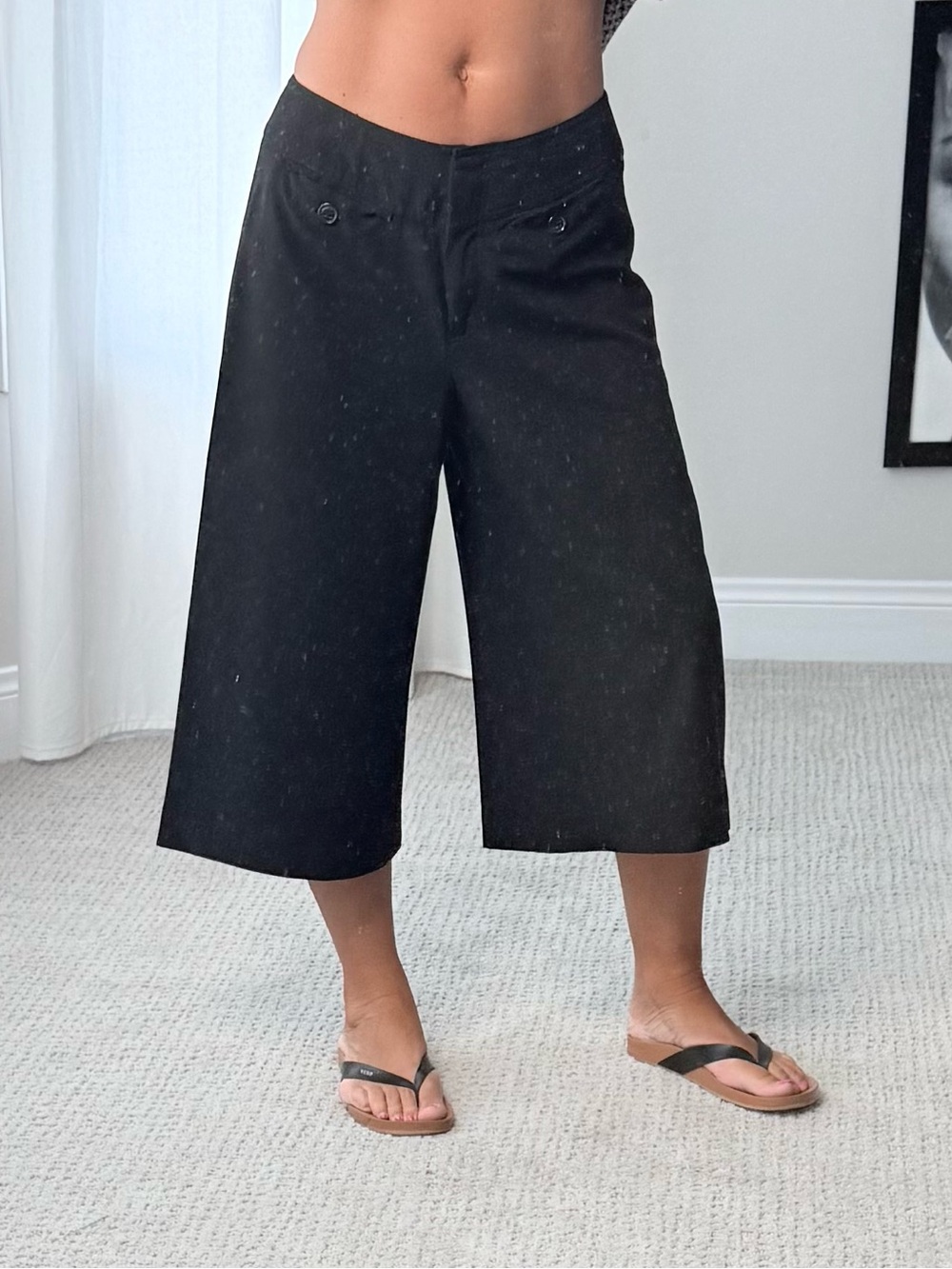 Y2K Worthington Black Wide-Leg Culotte Trouser Pants